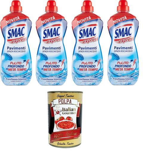 Smac Express - Fraîcheur Intense Pour Sols - Nettoyant Multi-Surfaces - Effet Nettoyant Sans Rinçage - 4 X 1000 Ml + Italian Gourmet Polpa 400 G