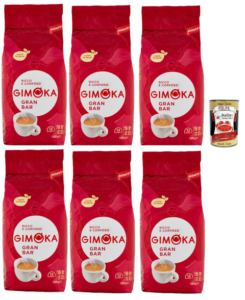 Gimoka, Miscela Bar Torrefatto In Grani, Gran Bar, Café Bien, Espresso Café En Grains Entier, Arrière-Goût Au Chocolat Amabile, 6x 1kg + Italian Gourmet Polpa 400g