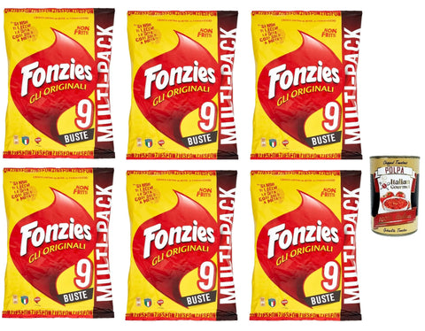 Fonzies Snack Original Au Maïs Croustillant Au Fromage, Snack De Maïs Avec Fromage Multipack – 9 Sachets, 6 X 212 G + Italian Gourmet Polpa 400 G