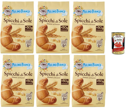 Mulino Bianco Spicchi Di Sole Biscotti Dorati Al Forno, Biscuits Dorés Dans Le Four, Biscuits Cookies, 6x 400g + Italian Gourmet Polpa 400g