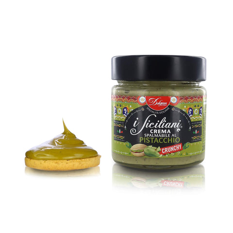 Dolgam Crème Spalmable Pistache Avec Granelle De Pistache [Crunchy], Fabriquée En Italie, ''I Siciliens'', Pot De 200 Grammes
