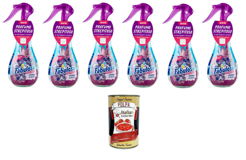 Fabuloso Profumatore Per Tessuti Spray Lavanda Désodorisant Pour Tissus Avec Spray À La Lavande 6 X 250 Ml + Polpa Italian Gourmet 400 G