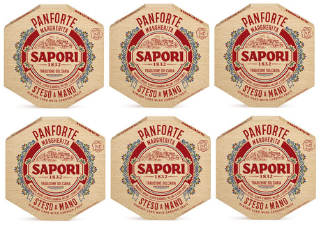 Sapori Panforte Margherita Steso A Mano Lot De 6 Gâteaux De Noël Avec Amandes Sucrées Entières, Zeste D'orange, Melon Et Citron Confits 320 G