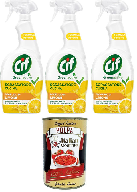 Cif - Dégraissant Universel Pour Cuisine - Avec Huile Essentielle De Citron - 650 Ml - Pour Plaques À Induction, Cuisinières Et Carreaux Dans Votre Cuisine - 100 % 3 X 650 Ml + Italian Gourmet Polpa