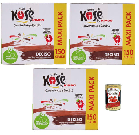 Caffè Kosè Deciso, Cialde Compostabili, Cialde Ese 44mm, 3x Box Lot De 150 Dosettes De Café + Italian Gourmet Polpa 400g