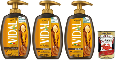 Vidal Sapone Liquido, Olio Di Argan, Savon Liquide, Huile D'argan 3 X 300 Ml + Italian Gourmet Polpa 400 G
