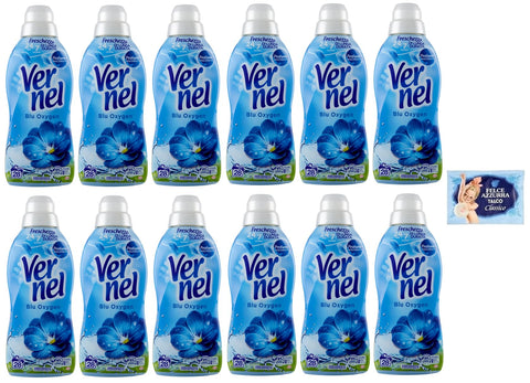 Vernel Aroma Therapy Ammorbidente Concentrato Lot De 12 Assouplissants Liquides Concentrés Frangipani, 28 Lavages, 700 Ml + 1 Paquet De Poudre De Talc Felce Azzurra, Sachet De 100 G