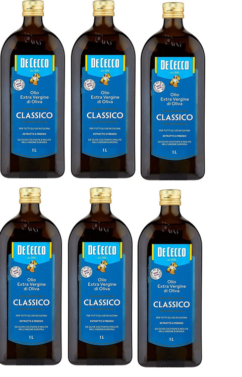 De Cecco Classico Lot De 6 Bouteilles D'huile D'olive Extra Vierge Vierge 1 L