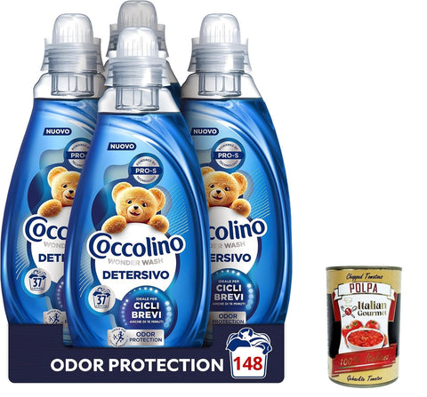 Coccolino Wonder Wash Detersivo Odor Protection 37 Lavages, Lessive Liquide Pour Machine À Laver, Détergent, 4 X 1480 Ml + Italian Gourmet Polpa 400 G