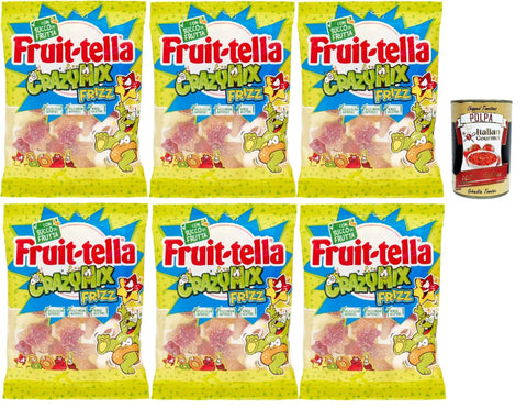 Fruittella Crazy Mix Frizz, Bonbons En Caoutchouc, Différents Fruits Scintillants, Avec Jus De Fruits, Sans Gluten, 6 X 175 G + Italian Gourmet Polpa 400 G