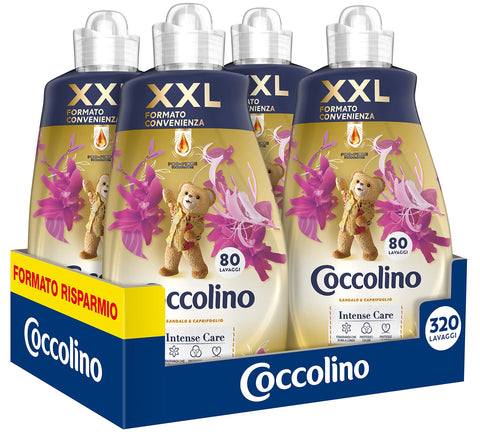 Coccolino Assouplissant Concentré Sandale & Chèvrefeuille 8 Litres 320 Lavages, 4 X 80 Lavages