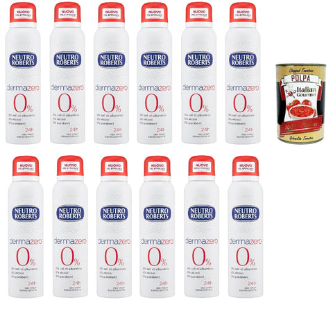Neutro Roberts Lot De 12 Déodorants En Spray Sans Alcool Sans Taches Avec Huile De Glycérine Pure Pour Homme Et Femme Testé Dermatologiquement 12 X 150 Ml 48h + Italian Gourmet Polpa 400 G