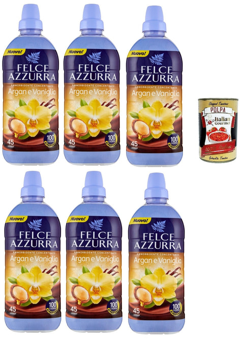 Felce Azzurra Ammorbidente Concentrato Argan Et Vaniglia Adoucissant Concentré À Base D'argan Et De Vanille 6 X 900 Ml + Italian Gourmet Polpa 400 G