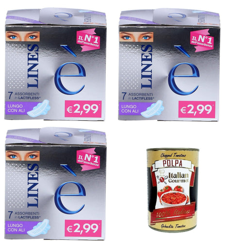 Lungo Con Ali Lot De 3 Paquets De 7 Serviettes Absorbantes En Lactifless Longues Avec Ailes + Polpa Italien Gourmet 400 G