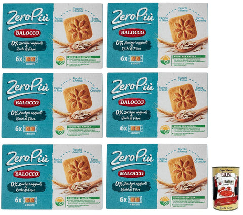 Balocco Zero Più Biscotti Sans Sucre Ajouté, Biscotti, Biscuits Avec De La Farine De Riz, Gruau, Groches, Et Plus Croquantes, 6x 230g + Italian Gourmet Polpa Di Pomodoro 400g Dose