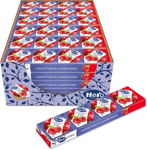 Hero Poker Confiture De Cerises Rouges 30 Paquets De 100 G (4 Boîtes Individuelles X 25 Gr), Confiture Et Confiture Supplémentaires, Fruits De Haute Qualité, Sans Conservateurs Et Sans Colorants