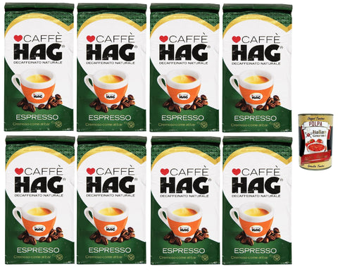 Hag - Caffè Macinato D, Ecaffeinato Gusto Espresso, Café Décaféiné Avec Un Arôme Intense Et Le Goût D'une Grande Personnalité, 8x 250g + Italian Gourmet Polpa 400g