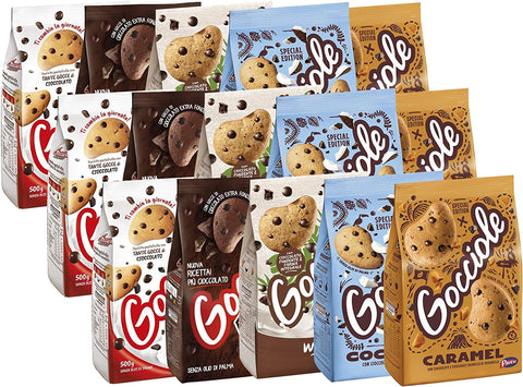 Pavesi Maxi Mix Lot De 15 Biscuits Assortis Au Chocolat, Au Caramel, Au Coconut, Au Gibier Et À La Gocciole Extra Foncée Avec Gouttes De Chocolat