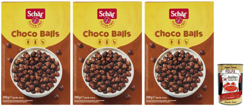 Schar Choco Balls Croccanti Cereali Al Cacao Senza Glutine E Lattosio (Sans Gluten Et Sans Lactose), Cacao Croustillant Sans Gluten Ni Lactose, 3 X 250 G + Italian Gourmet Polpa 400 G