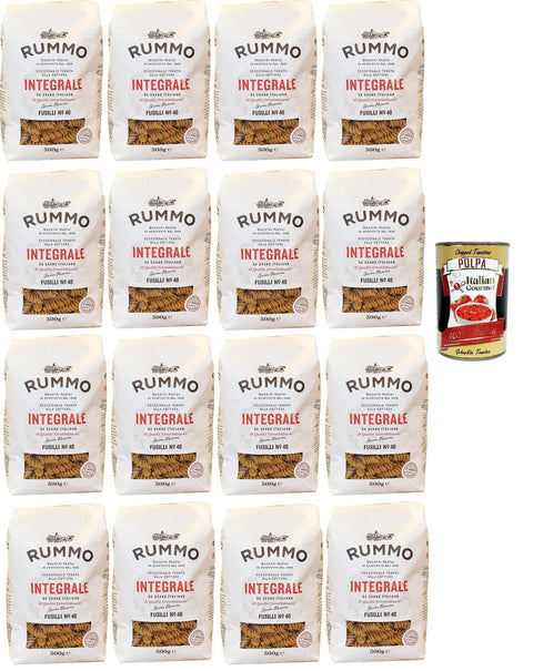 Rummo Pasta Integrale Fusilli Integrali N° 48, Italiennes Pasta Italian Noodles, Lot De 16 Pâtes À Grains Entiers, 500 G + Italian Gourmet Polpa 400g