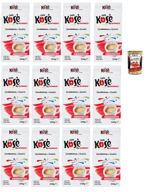 Caffè Kosè Armonioso, Caffe' Italiano, Caffè Macinato, Italian Café Moulu, Convient Pour Cafetière Moka, Lot De 12x 250 Gr + Italian Gourmet Polpa 400g