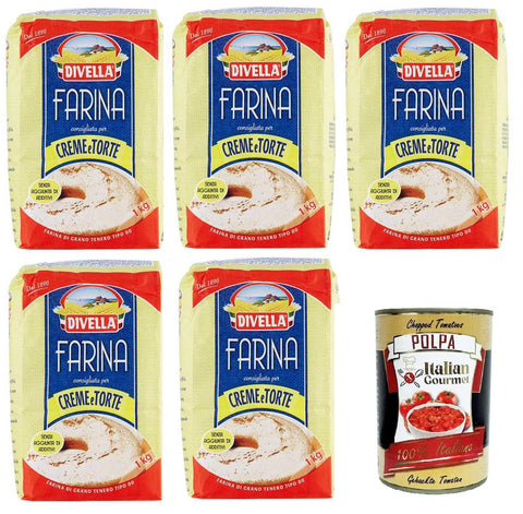 Divella Farina 00 Consigliata Per Creme E Torte Farine 00 Recommandée Pour Crèmes Et Gâteaux 5 X 1 Kg + Italian Gourmet Polpa 400 G