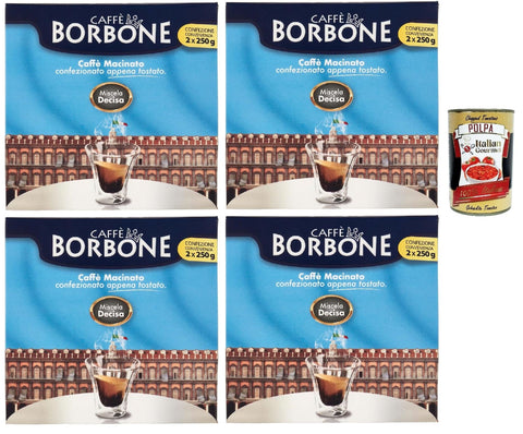 Caffè Borbone Miscela Decisa, Caffè Macinato, Italian Café Moulu, Convient Pour Cafetière Moka, Lot De 8x 250 Gr + Italian Gourmet Polpa 400g