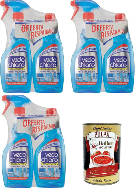 Vedo Chiaro Vetri Multiuso + Ricarica Verres Multi-Usages + Recharge 3 X 500 + 500 Ml + Italian Gourmet Polpa 400 G