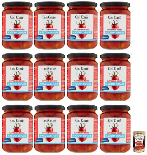 Così Com'è Datterino Rosso Lot De 12 Tomates Rouges Datterino Dans L'eau De Mer, Tomates Italiennes, Pot De 350 G + Boîte Italienne Gourmet Polpa Di Pomodoro 400 G