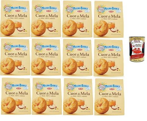 Mulino Bianco Biscotti Frollini Cuor Di Mela, Petit Déjeuner Plein De Goût, Sans Huile De Palme, Biscuits Farcis Aux Pommes, 12x 300 G + Italian Gourmet Polpa 400g