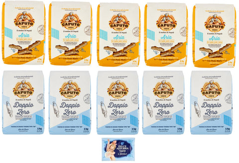 10x Forfait Test Caputo Farina Aria + Doppio Zero,Farine De Blé Tendre 1kg + 1 Sachet Offert De 100g De Talc Felce Azzurra
