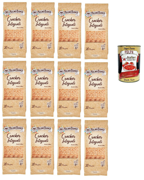 Mulino Bianco Cracker Integrali Con Farina Sostenibile Ricchi Di Fibre, Crackers À Pleine Farine, Riche En Fibres, 12x 500g + Italian Gourmet Polpa 400g