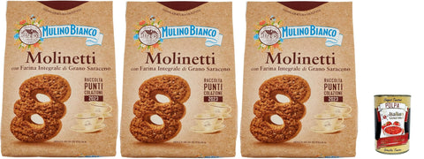 Mulino Bianco Molinetti Con Farina Integrale Di Grano Saraceno, Biscuits Avec Farine De Sarrasin Complet, Biscuits Cookies, 3x 800g + Italian Gourmet Polpa 400g