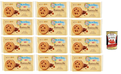 Mulino Bianco, Biscotti Baiocchi Farciti Con Crema Alla Nocciola E Cacao, Biscuits Farcis De Crème Noisette Et De Cacao, Pack De Familles 12x 260 + Italian Gourmet Polpa 400g