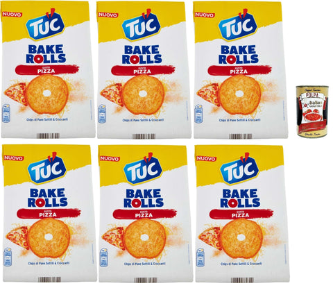 Tuc Bake Rolls, Chips Di Pane Sottile E Croccante Gusto Pizza, Chips De Pain Fines Et Croustillantes Cuites Au Four, 6 X 150 G + Italian Gourmet Polpa 400 G