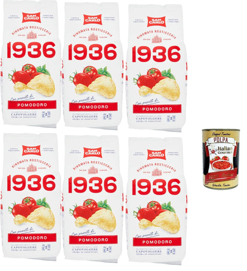 San Carlo 1936 Patatine Antica Ricetta, Arricciate E Croccanti, Rinomata Rosticceria, Tomate, Persil Et Basilic, Chips De Pomme De Terre, Ancienne Recette, Sans Gluten, 6 X 150 G + Polpa Italien