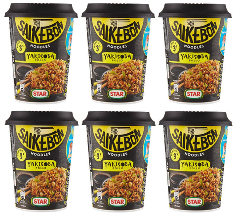Lot De 6 Plats Japonais Star Saikebon Noodles Yakisoba Pollo Composé De Pâtes, De Poulet Et De Légumes 93 G