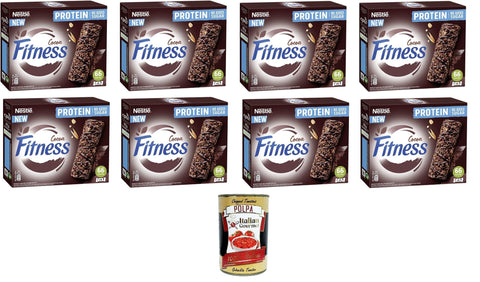 Nestle Fitness Protein Cocoa Barres de muesli au cacao avec céréales complètes, avoine et quinoa, sans sucres ajoutés, 8 x 80 g + Italian Gourmet polpa 400gr
