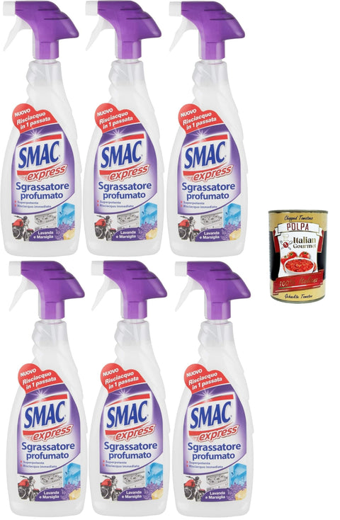 Smac Express Lot De 6 Flacons De 650 Ml De Nettoyant En Spray Pour Plusieurs Surfaces Avec Effet Dégraissant, Parfum Lavande, 6 X 650 Ml + Italian Gourmet Polpa 400 G