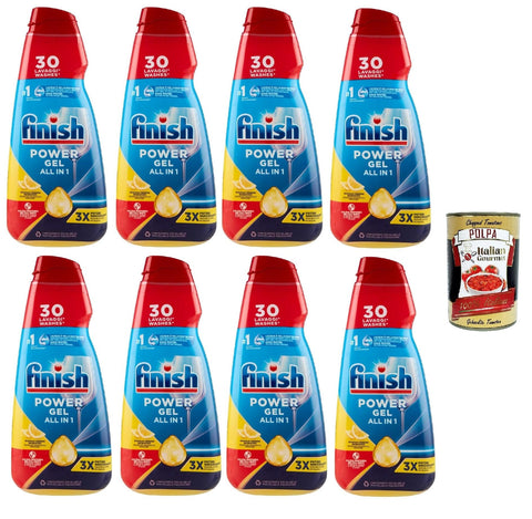 Finish Powergel Lessive Liquide Pour Lave-Vaisselle, Multifonction, Effet Dégraissant, 30 Lavages, 8 X 600 Ml + Italian Gourmet Polpa 400 G