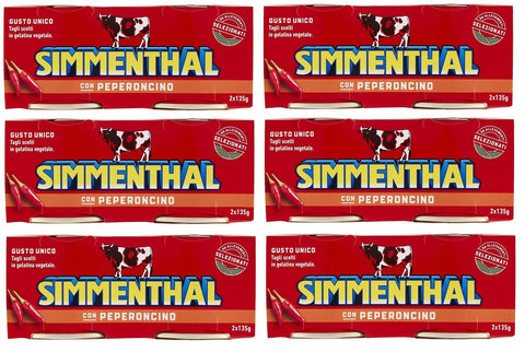 Simmenthal Con Peperoncino Lot De 6 Plats Préparés À Base De Boeuf En Gelée De Légumes Viande En Conserve Au Piment (2 X 135 G)
