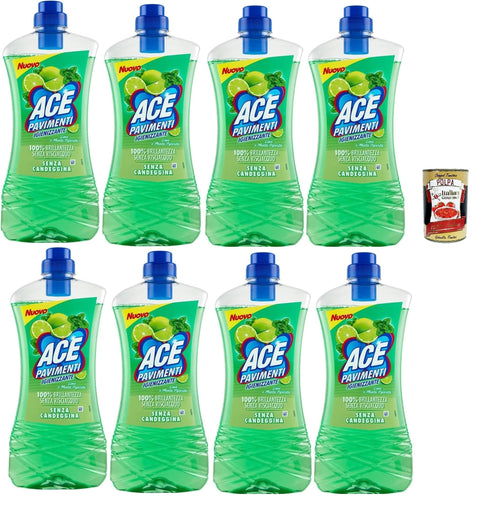 Ace Pavimenti Nettoyant Pour Sol Hygiène – Citron Vert Et Menthe Poivrée, Sans Eau De Javel, Nettoie En Profondeur Et Fait Briller Les Sols 8 X 1 L + Italian Gourmet Polpa 400 G