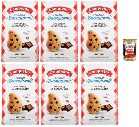 Campiello Il Frollino Del Buongiorno Con Gocce Di Cioccolato, Biscuits Avec Pépites De Chocolat, Biscuits, Cookies, 6x 350g + Italian Gourmet Polpa 400g