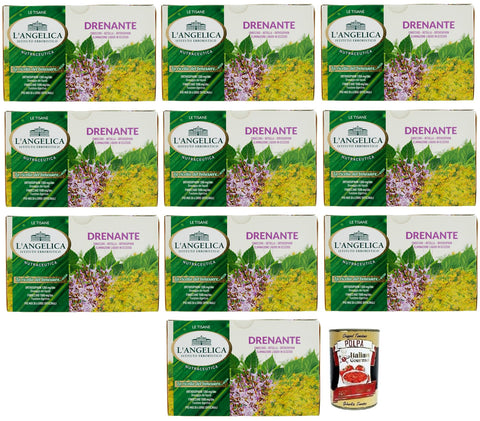 L'angelica Tisana Drenante Lot De 10 Tisanes Chaudes Pour Éliminer Les Excès De Liquides, Lot De 20 Filtres + Boîte Italienne Gourmet Polpa Di Pomodoro 400 G