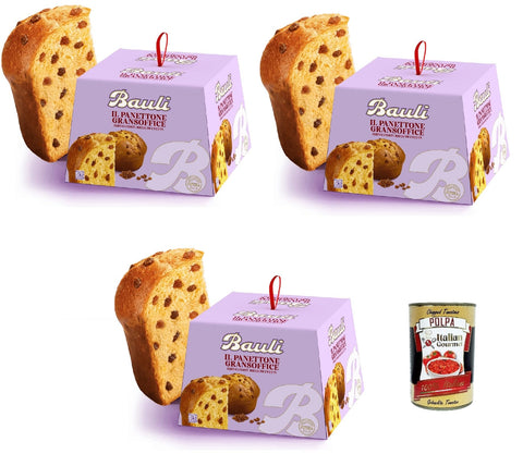 Bauli Panettone Gransoffice Pâte Molle Riche En Raisins Secs Sans Fruits Confits 3 X 900 G + Italian Gourmet Polpa 400 G