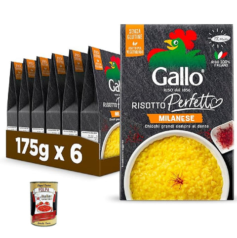 Gallo Risotto Perfetto Milanese 175g Mélange pour risotto milanais, riz 100 % italien, 6 x 175 g +  Italian Gourmet polpa 400g