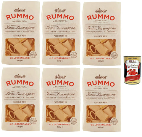 Rummo Paccheri N. 111, Durum Pâtes Sémoraires, Italiennes Pasta Italian Noodles 6x 500 G Pack + Italian Gourmet Polpa Di Pomodoro 400 G