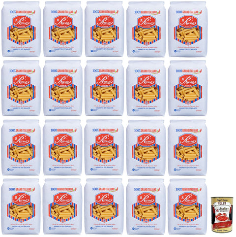 Russo Sigarette Ziti Tagliate N°125 Lot De 20 Pâtes À Semoule De Blé Dur, 100 % Blé Italien, Paquet De 500 G + Boîte De 400 G