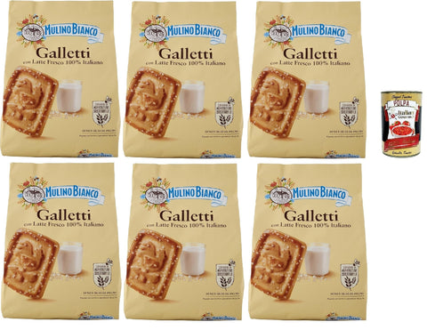 Mulino Bianco Galletti, Biscotti Con Latte Fresco 100% Italiano, Biscuits Au Lait Frais 100% Italien, Biscuits Cookies, 6x 800g + Italian Gourmet Polpa 400g