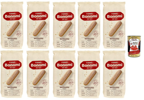Forno Bonomi Lot De 10 Boîtes De Biscuits Italiens Savoiardi, Doigts De Ladyfingers Pour Tiramisu, Biscuits, Biscuits 10 X 400 G + Italian Gourmet Polpa 400 G